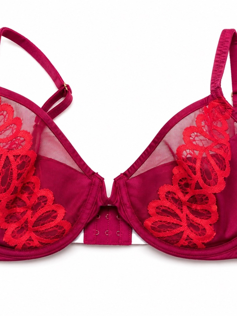 Savage X Fenty Berry Underwire Bra with Red Lace Overlay